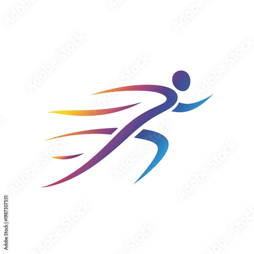 Running human with motion trails symbolizing speed energy and activity.
