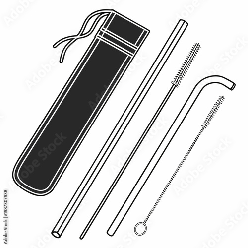 Reusable metal straw isolated on white background vector illustration