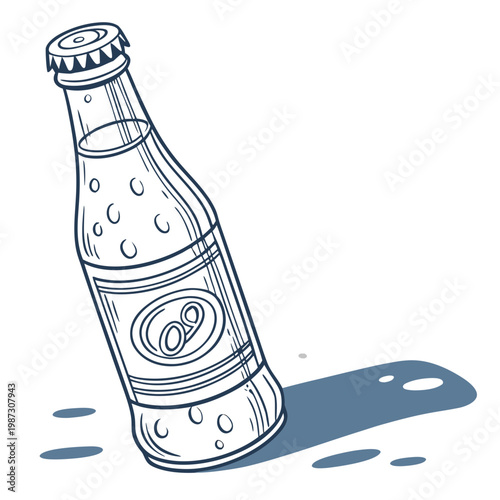 Chilled glass soda bottle isolated on white background vector illustration