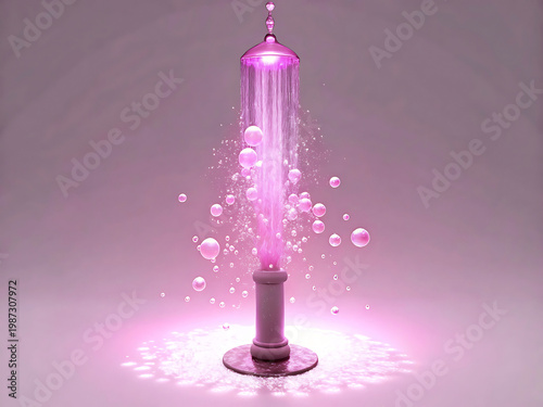 Pink Shower Head Spraying Water With Bubbles And Sparkles image photo vector illustration