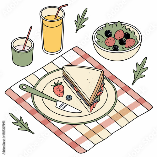 Outdoor picnic plate isolated on white background vector illustration