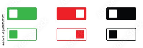 On and off toggle switch buttons in material design. A set of modern switch buttons for UI elements, apps, and websites. Clean and minimal vector illustration. EPS 10 .