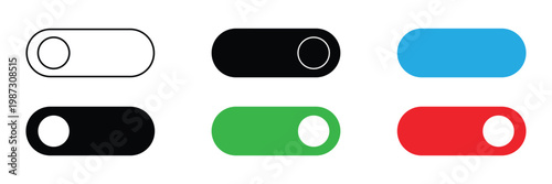 On and off toggle switch buttons in material design. A set of modern switch buttons for UI elements, apps, and websites. Clean and minimal vector illustration. EPS 10 .