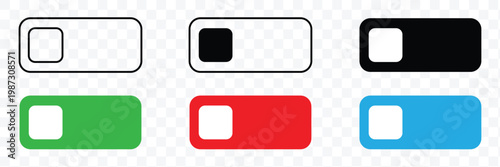 On and off toggle switch buttons in material design. A set of modern switch buttons for UI elements, apps, and websites. Clean and minimal vector illustration. EPS 10 .