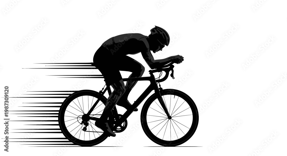 Naklejka premium Silhouette of cyclist riding bicycle quickly.