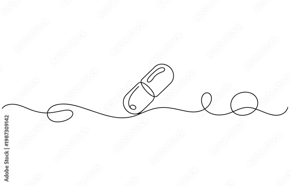 Obraz premium Capsule tablets Pills medicine one continuous line drawing. 
