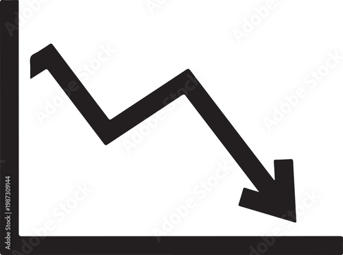 Declining graph, downward trend, black icon, business chart