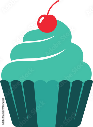 Decorative cupcake with swirl frosting cherry top sweet dessert party treat bakery confection baked good celebration pastry dessert snack sweet indulgence treat fun.