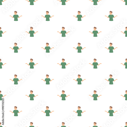 Man shrugging while expressing doubt and confusion in a repeating digital pattern