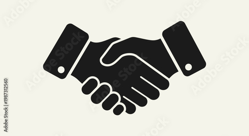 Professional Handshake Icon Black Agreement Partnership on Beige Background in bright studio