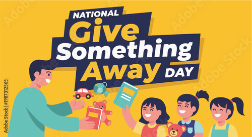 Konstfotografi National Give Something Away Day illustration with cartoon people in bright colo