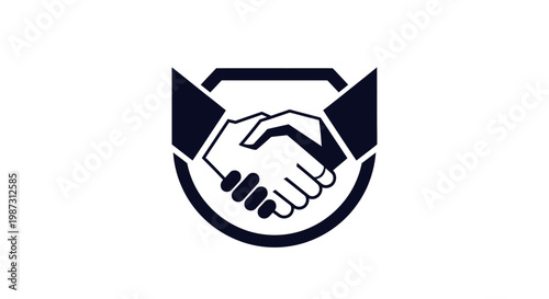 Handshake Security Shield Icon Dark Blue Partnership Symbol in bright studio