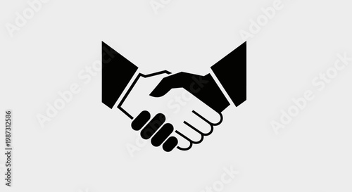 Business Handshake Silhouette Icon on Light Gray Background in bright studio