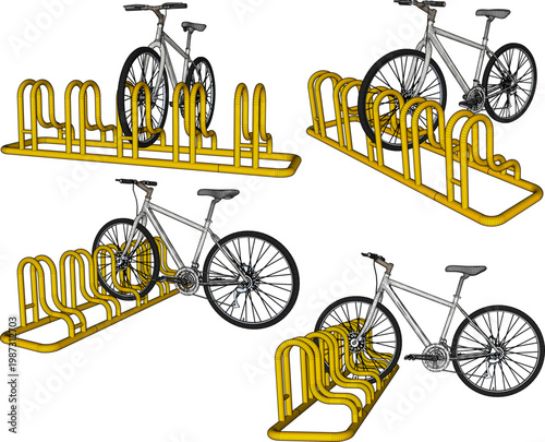 Vector sketch illustration of bicycle parking design with safety for parking safety in public places 