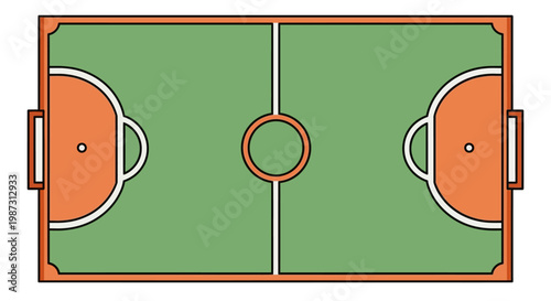Futsal court top view outline, isolated white background