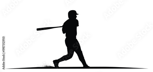 Baseball player silhouette swinging bat professional athlete sport action vector.