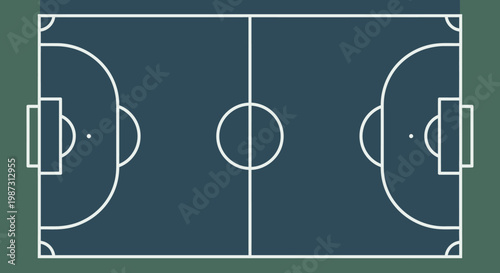 Dark Blue Futsal Soccer Court Top View Flat Design in Bright Studio