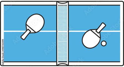 Photography Ping pong table with rackets and ball.
