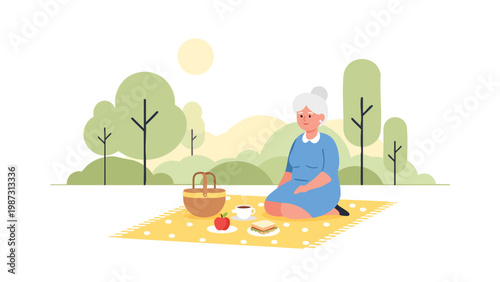 Senior Woman Picnic Enjoying Outdoors Healthy Lifestyle Recreation
