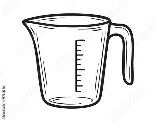Photography Measuring jug line drawing with handle, graduated markings and tapered spout det