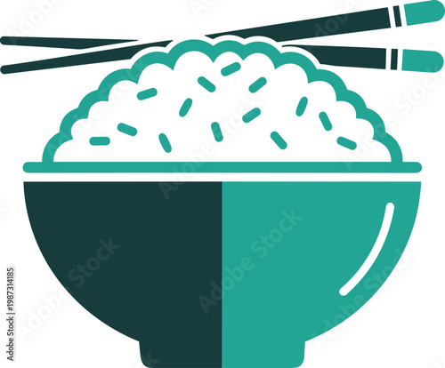 Bowl of rice with chopsticks icon asian cuisine staple food graphic illustration vector art.