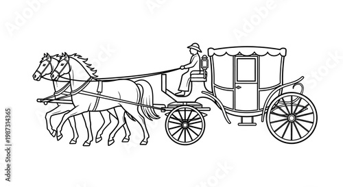 Horse Drawn Carriage Coach with Driver Outline