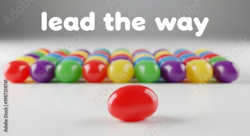 Colorful Candy Arrangement with Red Candy Leading the Way