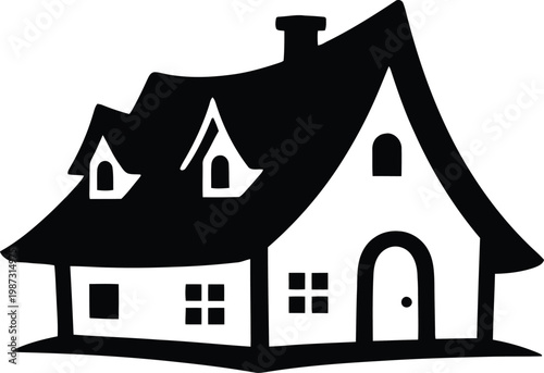 Stylized Black and White Illustration of a Charming House.