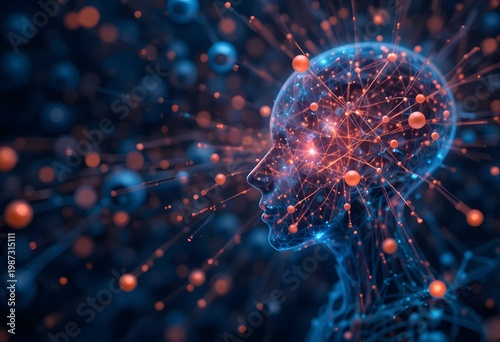 Futuristic Concept of Human Mind with Digital Connections and Data