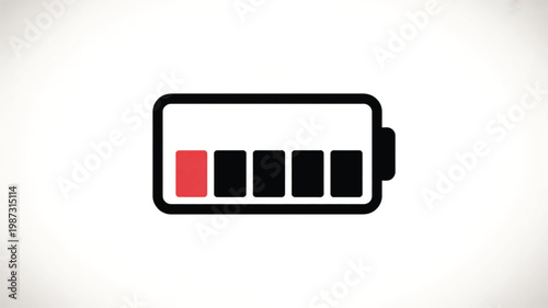 A low battery icon with a red indicator on a white background
