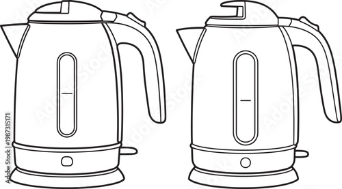 Two electric kettles black and white illustration electric kettle kitchen appliance flat design water boiler hot beverage appliance illustration technology drinking household equipment
