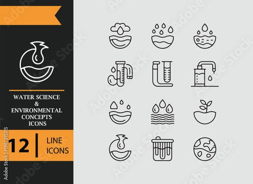 Water Science Environmental Outline Icons Eco Research Set