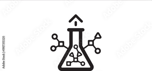Black laboratory flask icon, chemistry symbol, science logo, molecular structure