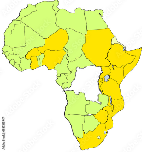 Vector sketch illustration of landscape design of African continent map with country divisions 