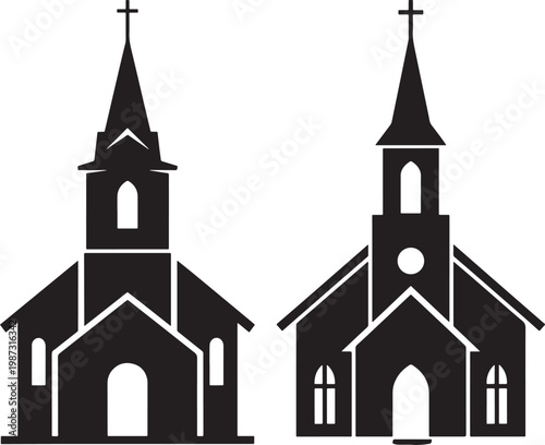 Two silhouette churches with crosses on steeples place of worship white background religious building silhouette building architecture religion christianity structure exterior traditional