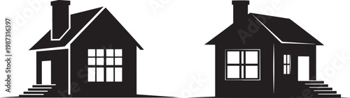 Two silhouette houses with chimneys and stairs real estate black and white silhouette building architecture residential property dwelling illustration structure exterior suburban domicile