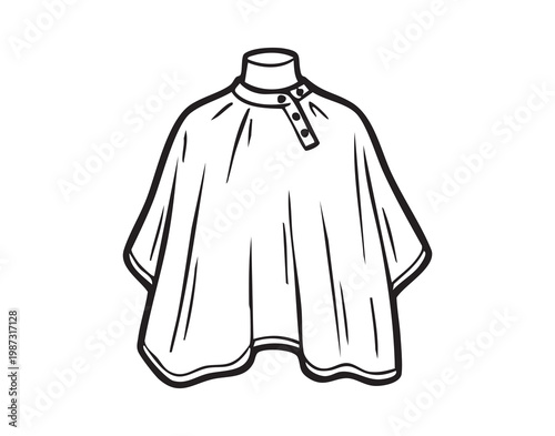 Hairdresser cape draped ready for haircut and styling salon cape with snap closure, protective collar, lightweight nylon fabric, stylist station context, ideal for barber or cosmetologist