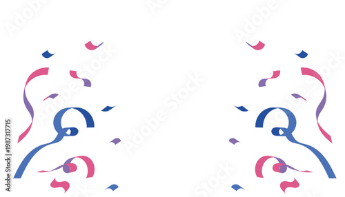 シンプル販促・装飾素材シリーズ – 紙吹雪とリボンの装飾素材セット（左右・ピンクブルー配色・カラーフラット）