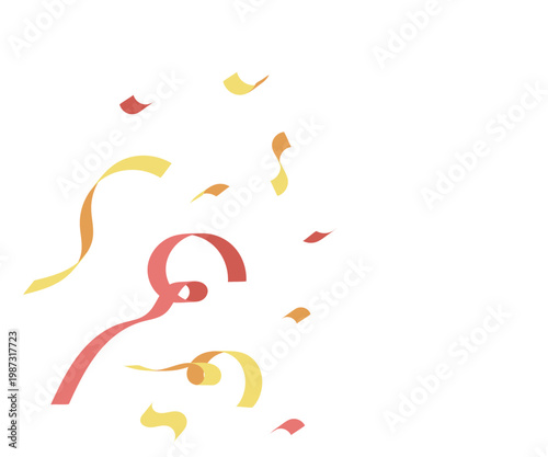 シンプル販促・装飾素材シリーズ – 左側に配置する紙吹雪とリボンの装飾素材（暖色・カラーフラット）