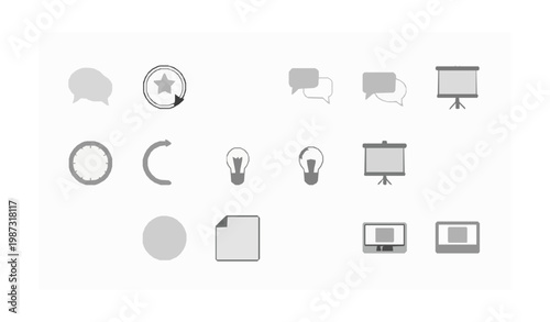 Modern thin line communication and business icons set with chat bubbles rating stars and presentation symbols vector