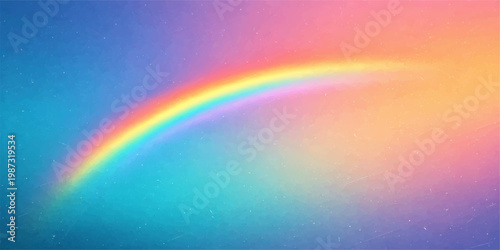 Colorful rainbow in a bright blue sky with soft clouds and a peaceful natural landscape