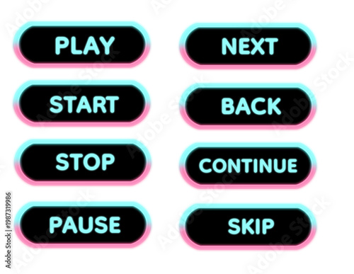 Pastel Pink and Soft Blue 3D Media Control UI Button Set with Glossy Finish, Cute Rounded Interface Elements for Play Next Start Back Stop Continue Pause Skip Controls, Minimal Candy Style Digital 