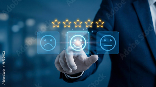 Customer selects positive feedback option on glowing screen