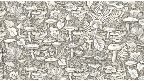 Vintage Botanical Mushroom Illustration Seamless Pattern Wallpaper Design