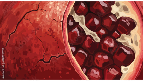 Ripe Pomegranate Close-Up, Healthy Fruit Food Ingredient, Vibrant Red Texture