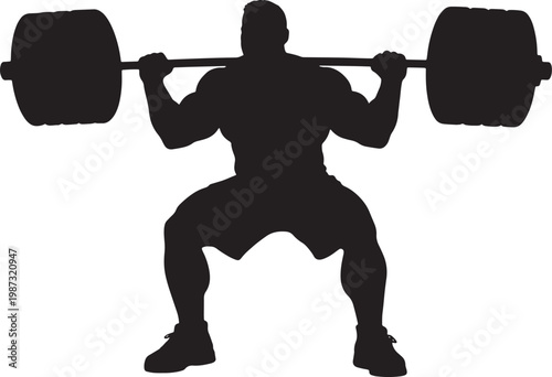 Black silhouette of a man lifting weights