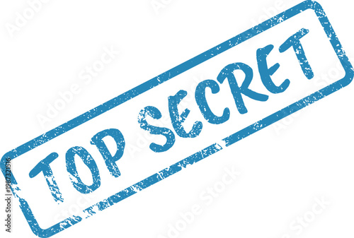 Blue distressed rectangular Rubber stamp with TOP SECRET text, indicating classified information or confidential status
