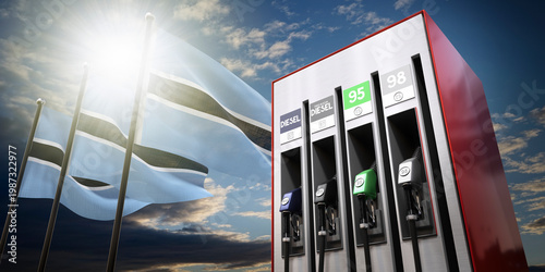 Foto Botswana - gasoline and diesel dispencer with national flags - 3D illustration
