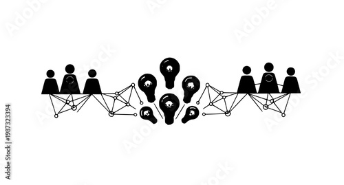 Abstract teamwork and idea generation with glowing lightbulbs connected groups innovation concept vector on white background