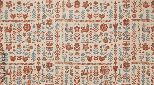 Floral and fauna design: An intricate design showcasing floral, birds and plant elements, meticulously arranged to create a tapestry of nature's beauty and wonder.